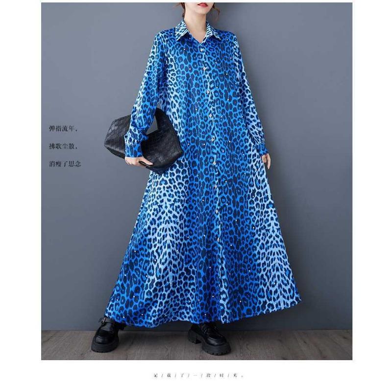 Свободные литературные большие размеры модные леопардовые принты средней длины темпераментные повседневные платья