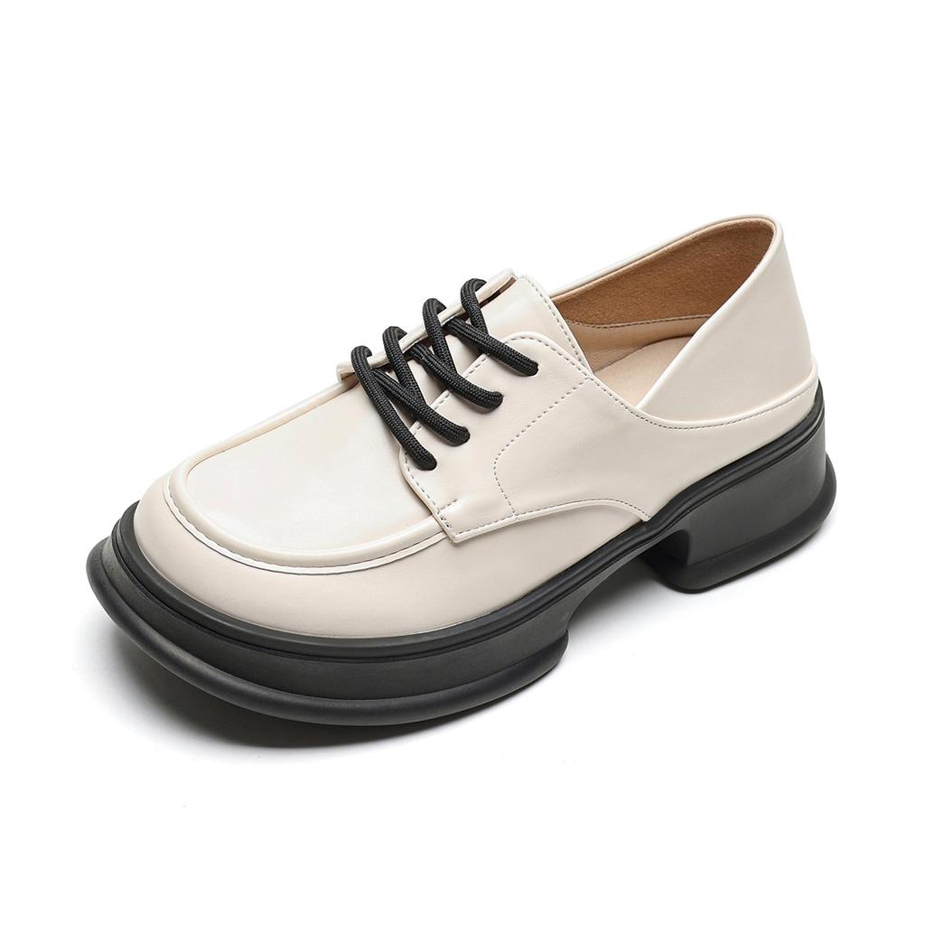 Weiwei Women's Lang 158-6 Thick-soled Small Leather Shoes Women's College Style 2025 New Autumn Lace-up Loafers Women's Soft Soles