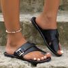 Fashion Ladies Shoes 2024 Hot Sale Toe Set Women's Slippers Summer Rome Buckle Solid Outdoor Casual Beach Flat Large Size Slippers