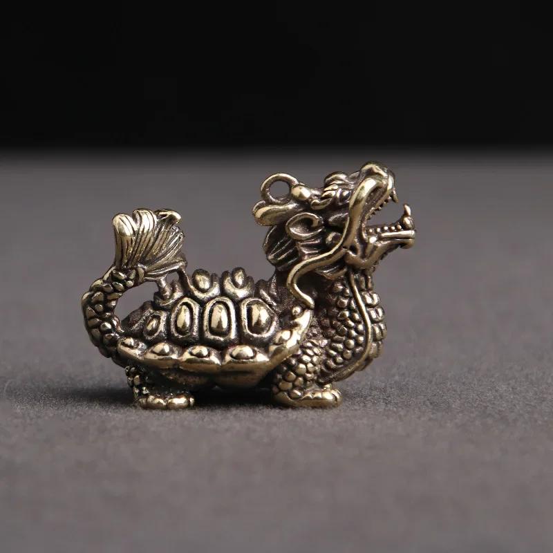 Retro Brass Dragon Tortoise Lucky Mythical Beast Chinese Style Home Decoration Desktop Ornaments Creative Keychain Pendant