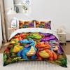 3 шт. Мультяшный красочный динозавр пододеяльники удобные постельные принадлежности ткань мягкая и дышащая в комплекте (Пододеяльник* 1+Наволочки*2)