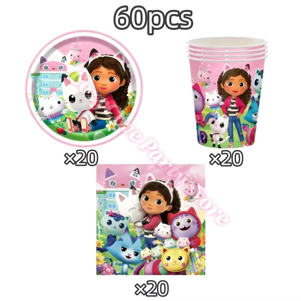 Gabby Dollhouse Birthday Party Decoration Gabby Plates Cups Napkins Cake Topper Balloons For Kids Party Favors Gifts Photo Booth