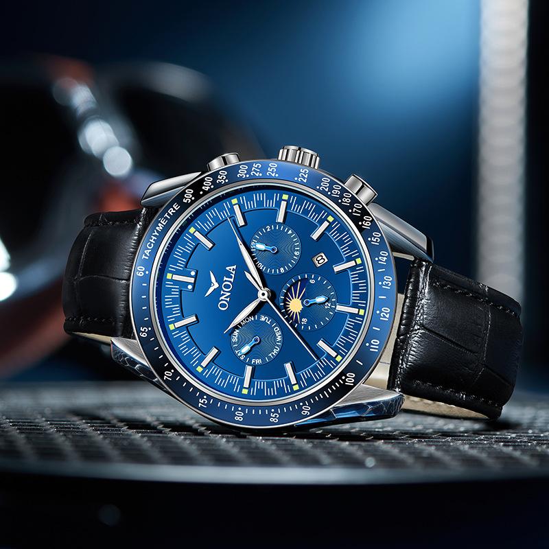 Top Brand Business New Multi-functional Automatic Mechanical Leather Watch Men's Waterproof Luminous Men's Wrist Watch