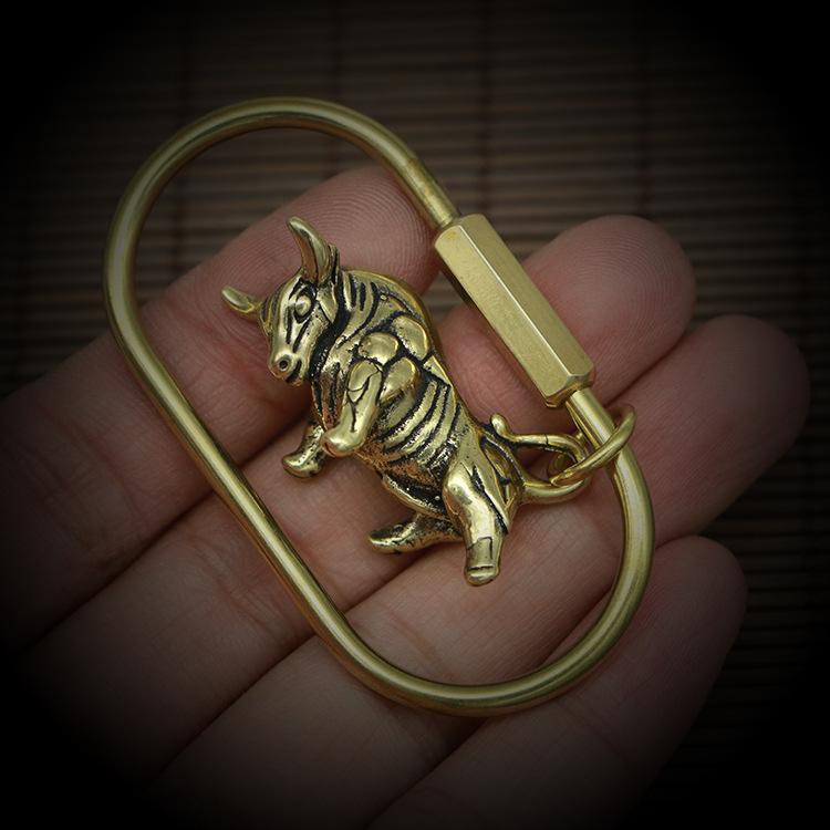 Handmade Brass Bull Pendant Keychain & Mini Desktop Ornament