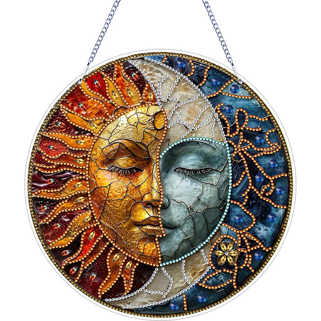 2D Flat DIY Diamond Art Suncatcher Diamond Painting Set Rhinestone Diamond Art Window Pendants Window Hanging Art for Home Decor