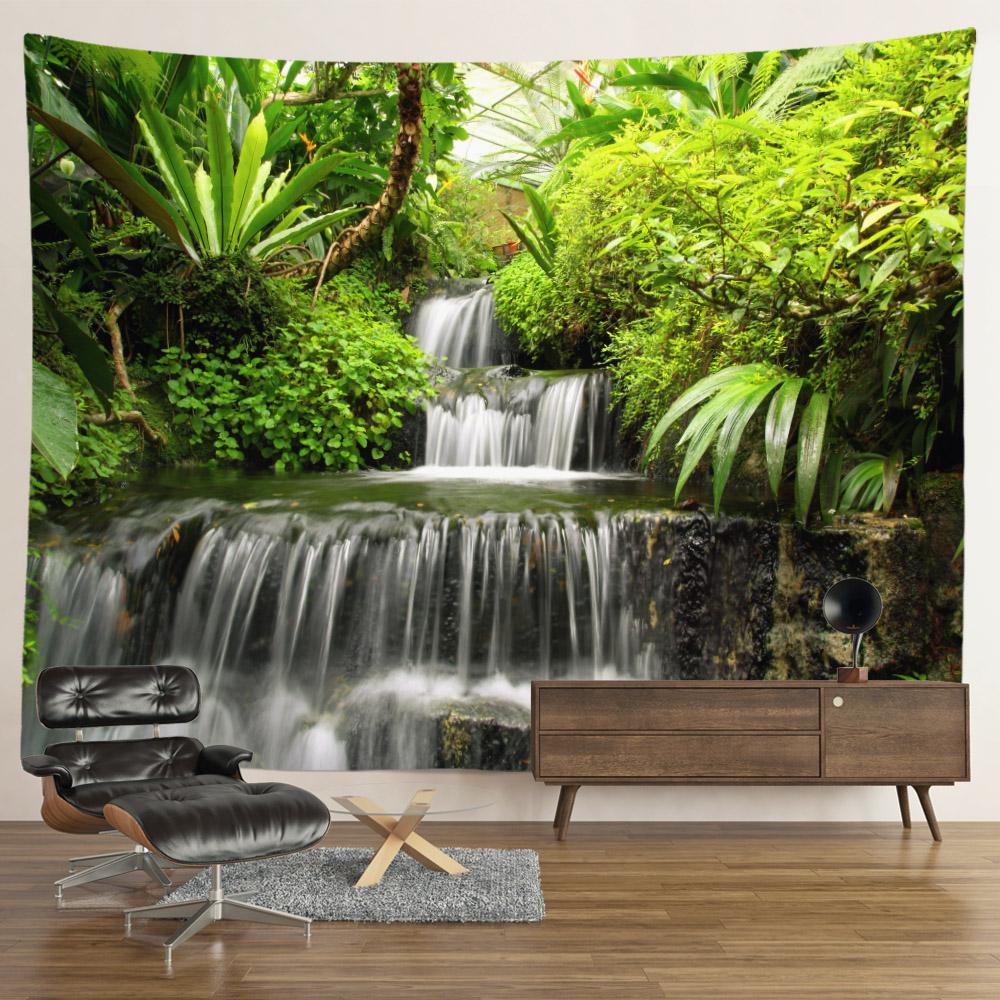 Пейзаж Водопад Гобелен Настенные Цветы Таинственный Лес Дерево Джунгли Большой Гобелен Искусство Эстетический Декор Комнаты Спальня