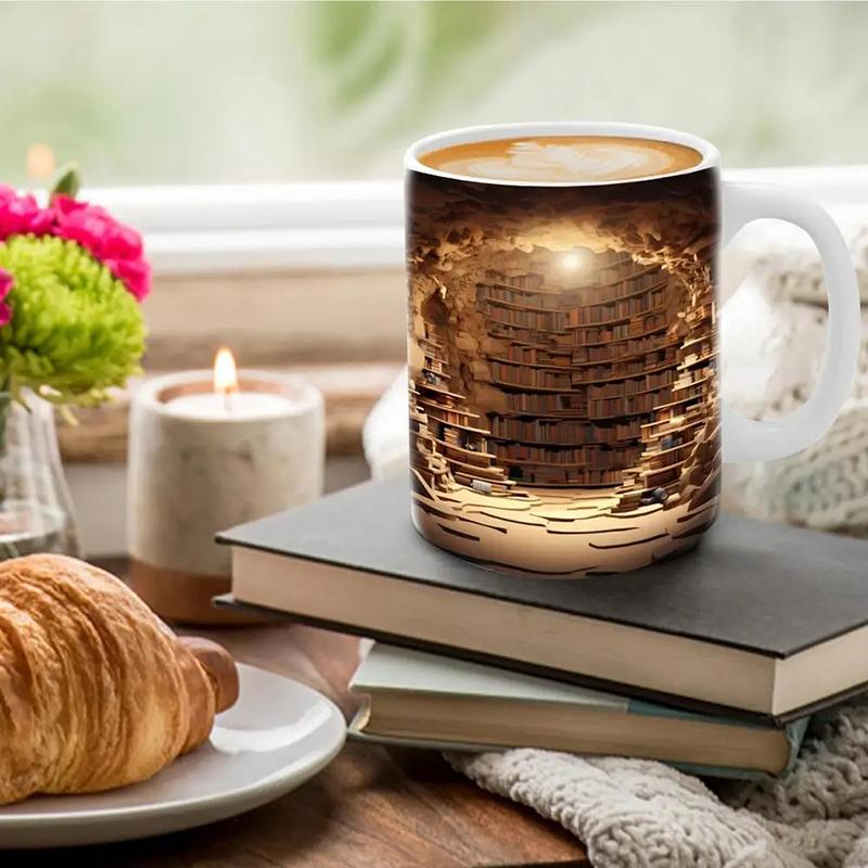 Творческая 3D кружка для книжной полки с космическим дизайном, керамическая кружка с 3D-эффектом, кружка для библиотечной полки, для любителей книг, 350 мл