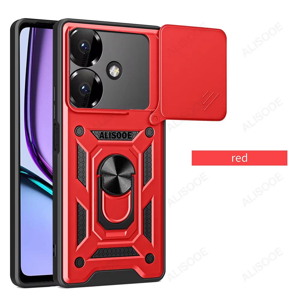 Слайд-камера Funda для Realme Narzo N61 4G Чехол Push Lens Ring Stand Защитный чехол для Realme Note 60 4G Противоударный чехол