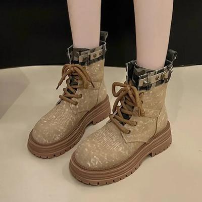 Ретро-мотоциклетные ботинки, зимние женские рабочие ботинки, туфли на платформе и среднем каблуке, новый модный тренд, готические женские ботильоны