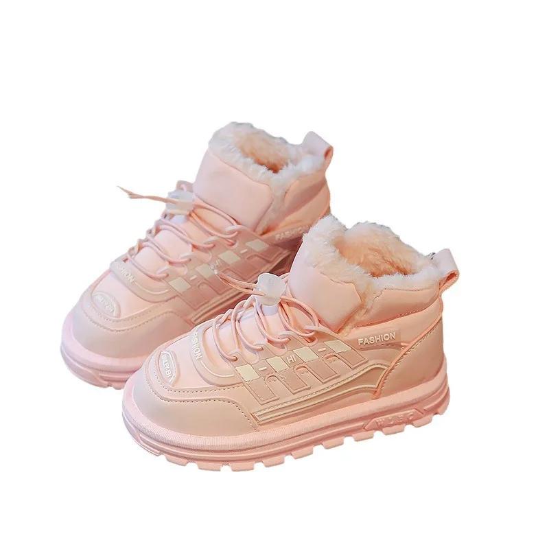 Модные детские зимние сапоги, пушистые, теплые, плюшевые, повседневные туфли, детские сапоги для девочек и мальчиков, зимние модные, нескользящие, износостойкие, детские хлопковые сапоги