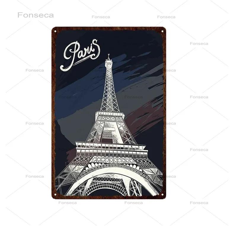 Paris Roma City Metal Sign Vintage Metal Plaque Travel Plates Decor For Bar Home Wall Decor Tin Sign Landscape Poster