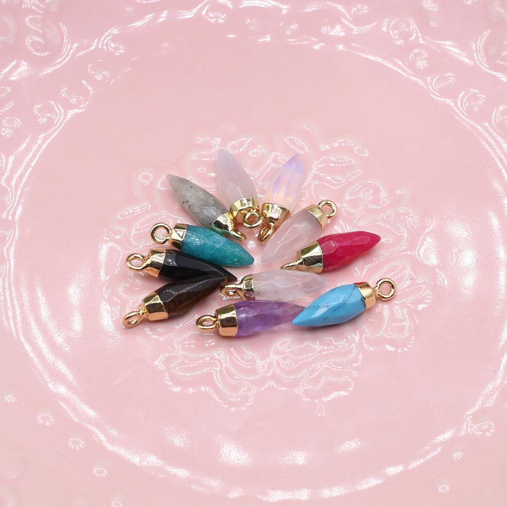 1шт граненый натуральный камень конус кулон маленький кристалл розовый кварц сплав подвески для изготовления ювелирных изделий DIY ожерелье серьги аксессуары 6x19 мм