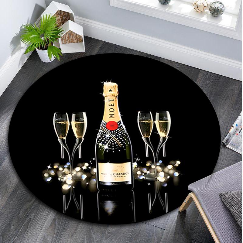1Pc Moet Chandon champagne Circular Print Rug - home decoration Carpet For Living Room Bedroom Flooring Computer Chair Area Rug