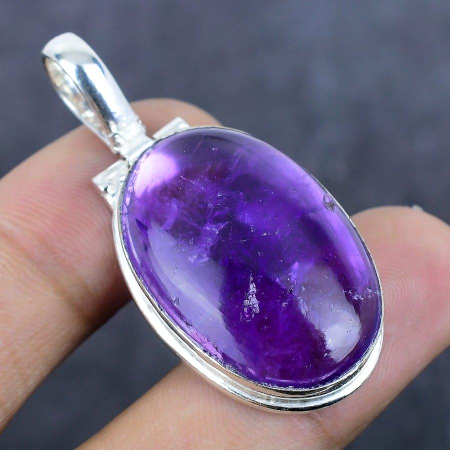 Аметист Шалфея Драгоценный камень Ручной работы 925 Стерлинговое серебро Ювелирная подвеска 1.85" l6r45
