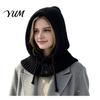 Hooded Scarf Hat Women for Winter, Knit Pullover Balaclava Hood Cold Weather with Adjustable Drawstring, Warm Neck Gaiter Skull Cap Soft Thermal