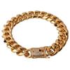 Fate Love Mens White Crystal Buckle Bracelet Gold Stainless Steel Curb Chain Bangle Fashion Jewelry