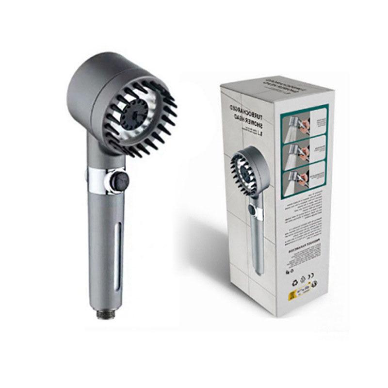 Ручной душевой набор под давлением с фильтрующим распылителем и массажной насадкой цвета «оружейный серый»