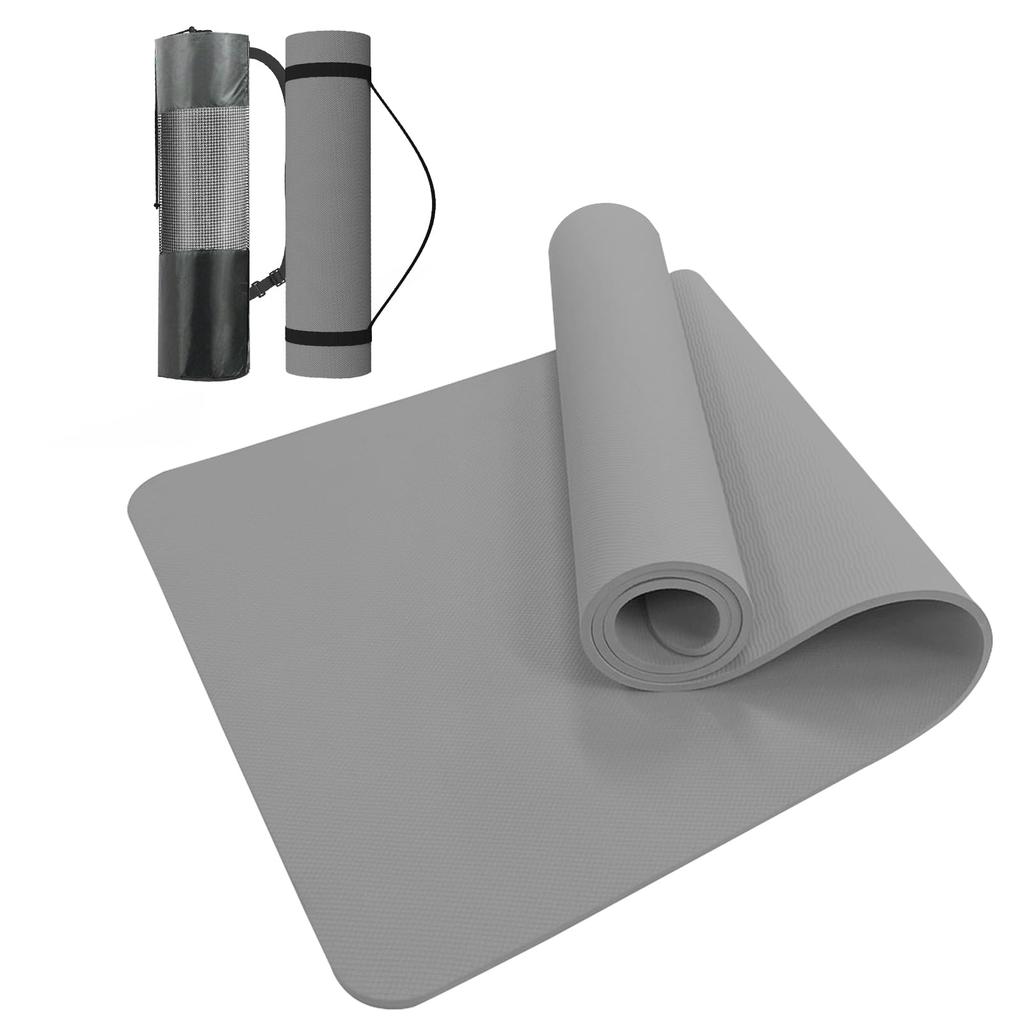 SURFOU Yoga Premium TPE 8mm Stretching for Hot Strength and Includes Storage Gray Mat, Material, Thick, Non-Slip, Mat, Eco-Friendly, Lightweight,