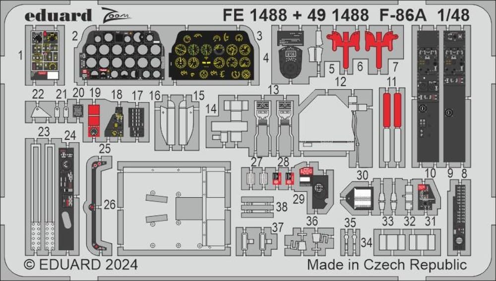 Eduard 1/48 Photo-Etched F-86A (for Clear Prop!) EDU491488 Photo-Etched Parts for Plastic Models