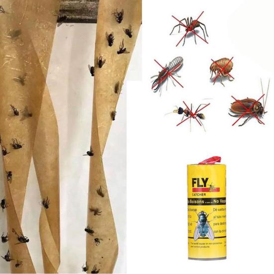 4 Rolls Insect Bug Glue Paper Killer Fly Catcher Trap Ribbon Strip Sticky Tape