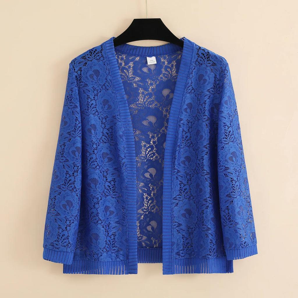 Женский летний однотонный тонкий кружевной солнцезащитный короткий повседневный кардиган Temperament