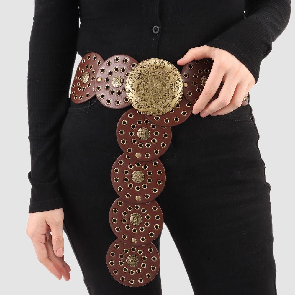 Western Style Disc Belt Y2K Wide Disc Belt Cowboy Wide Disc Belt Hollow Belt for Women