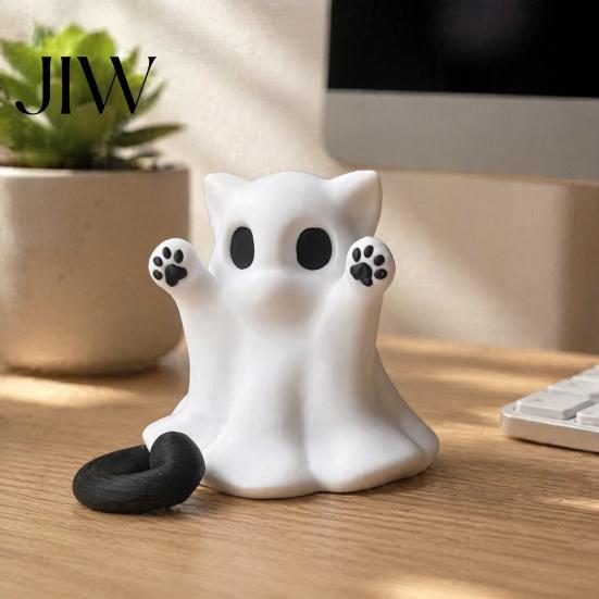 Halloween Themed Room Ornaments Ghost Cat Statue, Cute Figurine, Cartoon Holiday Collectible Figurines Spooky Decoration for Home Office Desktop Decor