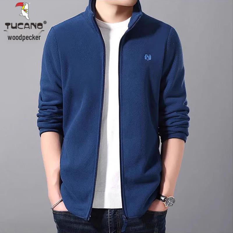 Woodpecker Men's Fleece-Lined Cardigan: Autumn/Winter Casual Stand-Up Collar Jacket