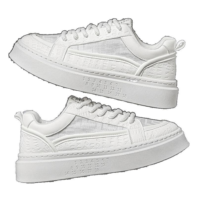 Мужская обувь дышащая и универсальная летом, повседневные белые кеды, молодежные нескользящие спортивные толстые подошвы увеличивают