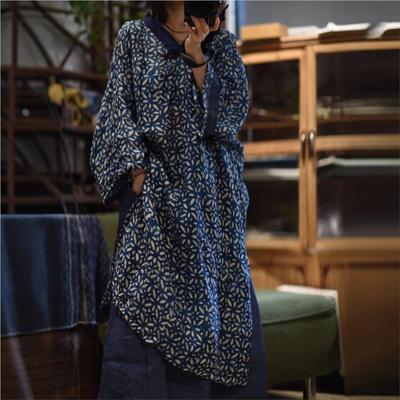 Женское винтажное платье с цветочным принтом, V-образным вырезом и длинным рукавом, осеннее, высокого качества, свободного кроя