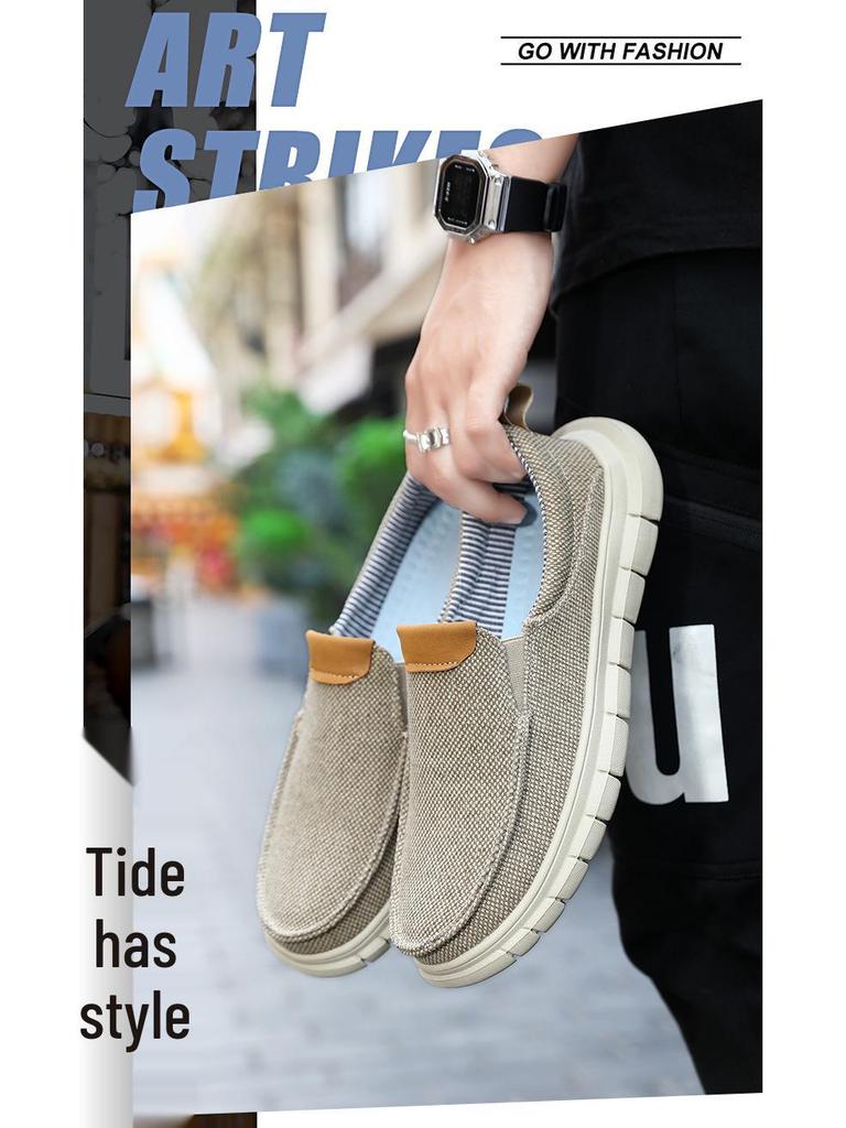 Мужские дышащие парусиновые слипоны, устойчивые к запаху и легкие, повседневная спортивная обувь для вождения, большой размер 47