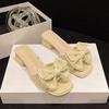 Sandals New Year's Women's Fashion Trend Medium Heel Thick Heel Half Drag Bow One Word Drag Outer Wear Square Head