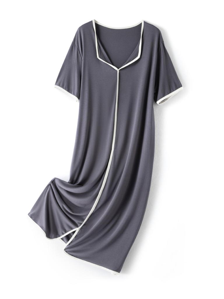 Женское модальное летнее платье - С коротким рукавом, Однотонное, Свободного кроя, Универсальное для дома или улицы