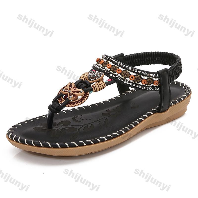 Fashion Large Size Women's Roman Shoes Summer New Lightweight Comfortable Soft Sole Beach Shoes Fashion Rhinestone Non Slip Casual Flats