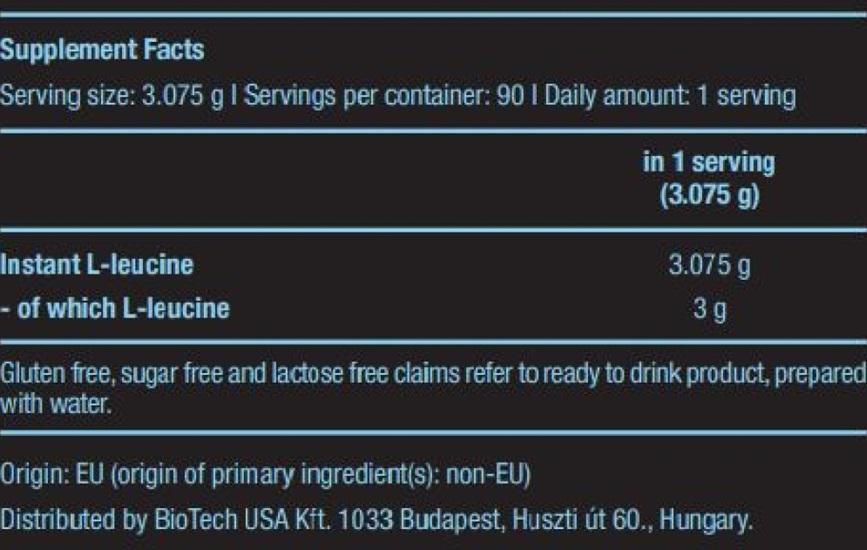 Biotech 100% Instant L-leucine, 277 g.