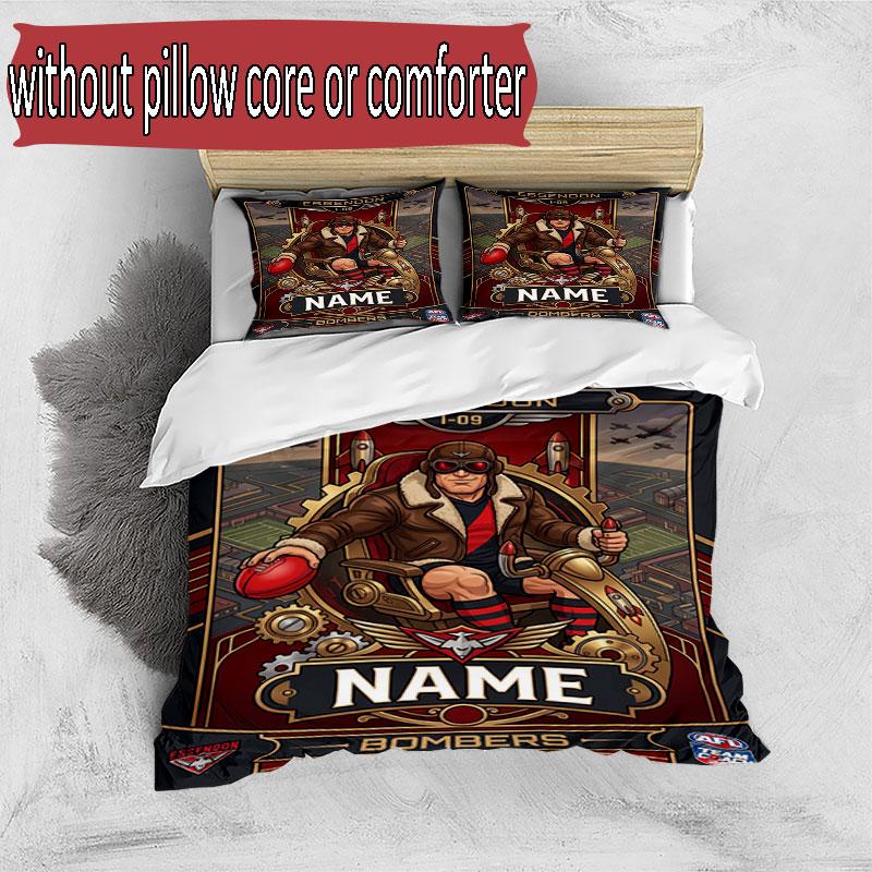 3pcs Duvet Cover Set (1*Duvet Cover + 2*Pillowcase, Without Core), Custom Name Essendon Football Pattern Bedding Set, Home Bedroom Decor Gift