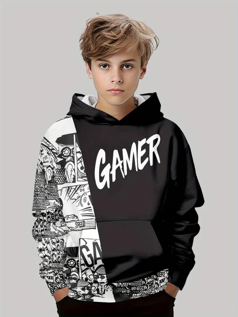 Autumn Classic Kids Clothes Boys Hoodies Long Sleeve Stripe 3D Print Street Loose Comfort Outdoor Boys Top Children's Clothing