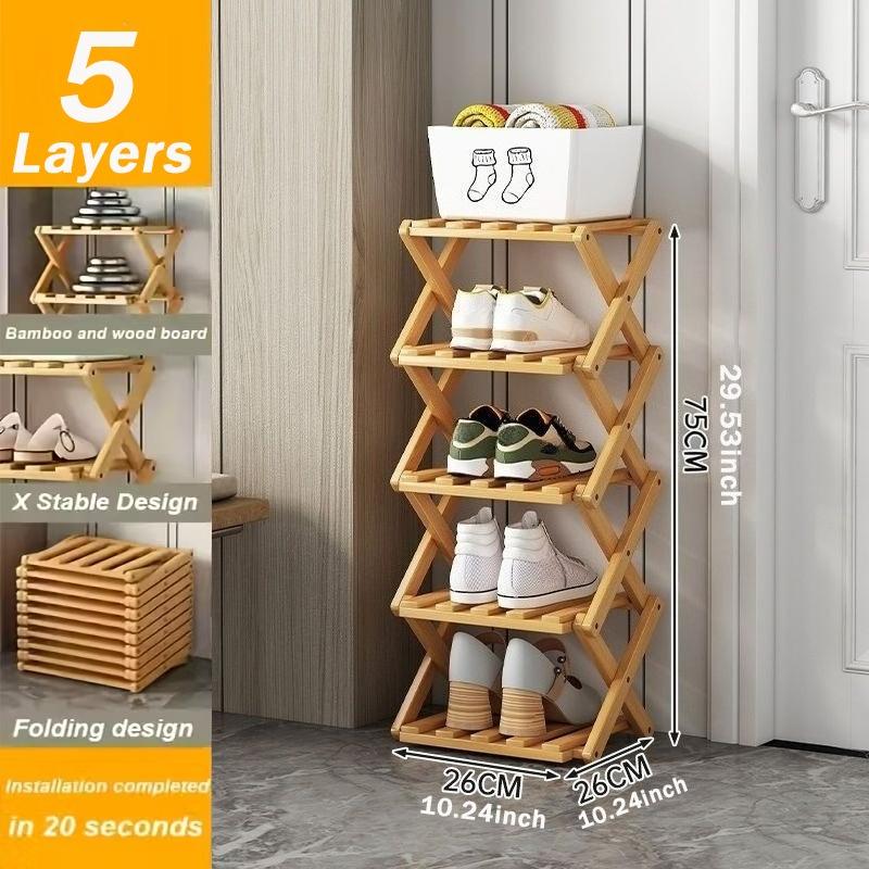 New Portable Small Foldable Shoe Rack Without Installation,Bamboo Shoe Rack for Storage.Ideal for Hallway,Bedroom,Living Room