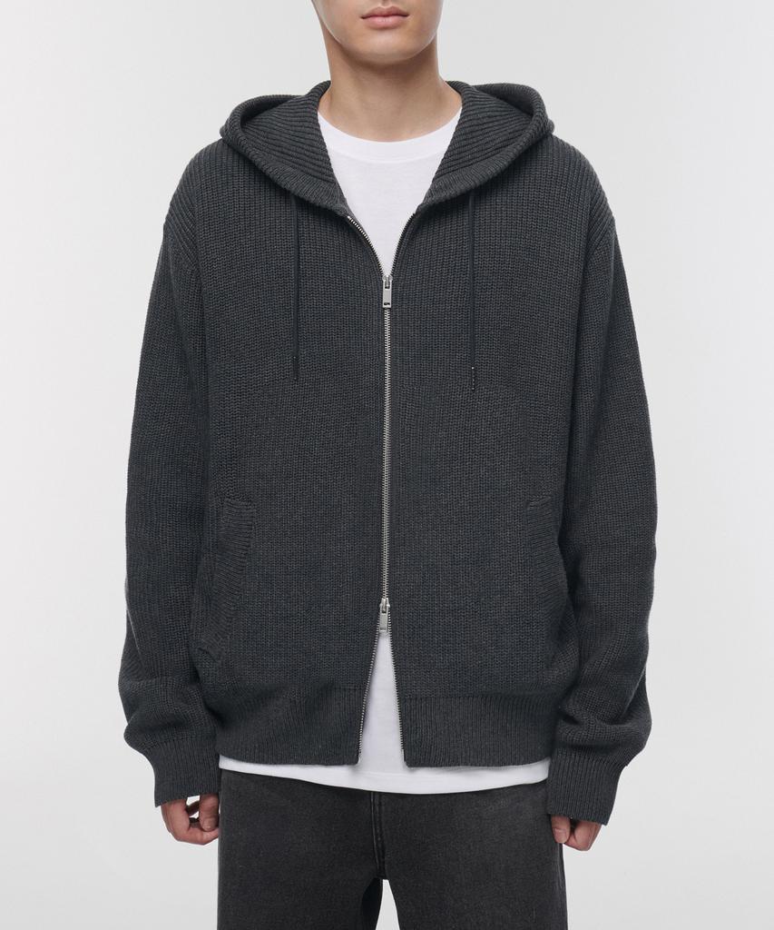 MUSINSA STANDARD Ribbed Knit Hooded Zip-Up [Medium Gray]