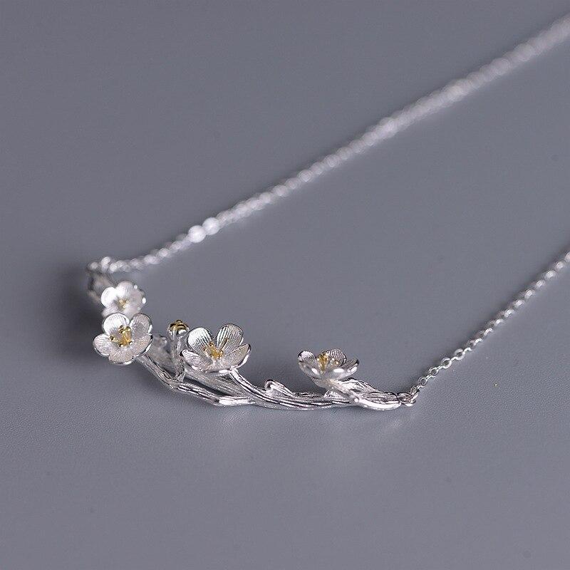 Стерлингового Серебра 925 Мода Сакура Цветок Сливы Цветок Ювелирный Комплект Ожерелье Серьги Кольцо Браслет Для Женщин Подарок