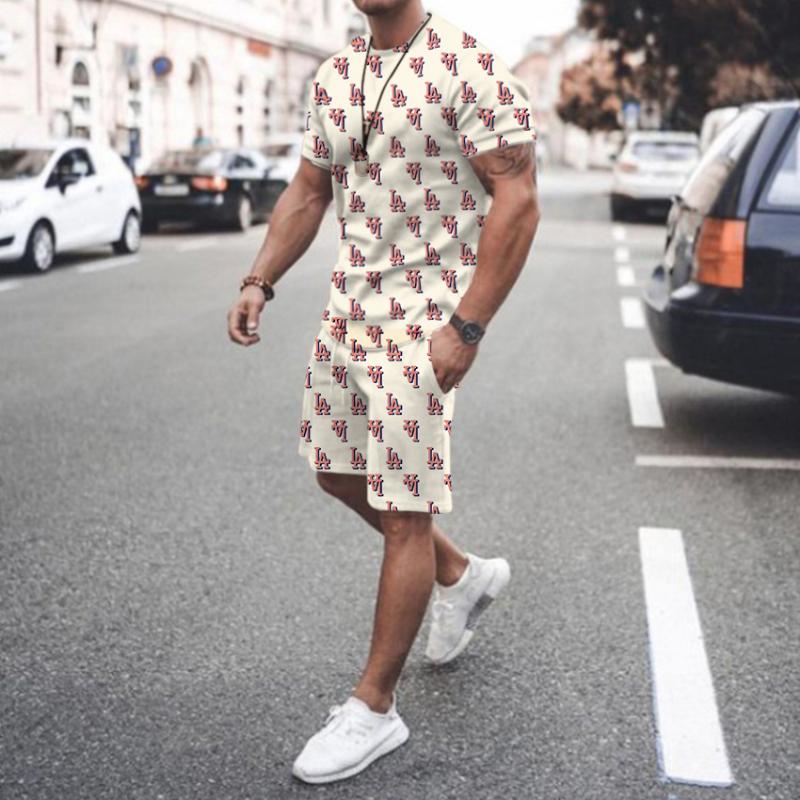 Мужской модный летний комплект с принтом букв, футболка и шорты, комплект из 2 предметов, повседневная модная уличная одежда, спортивный костюм для скейтбординга, спортивная одежда