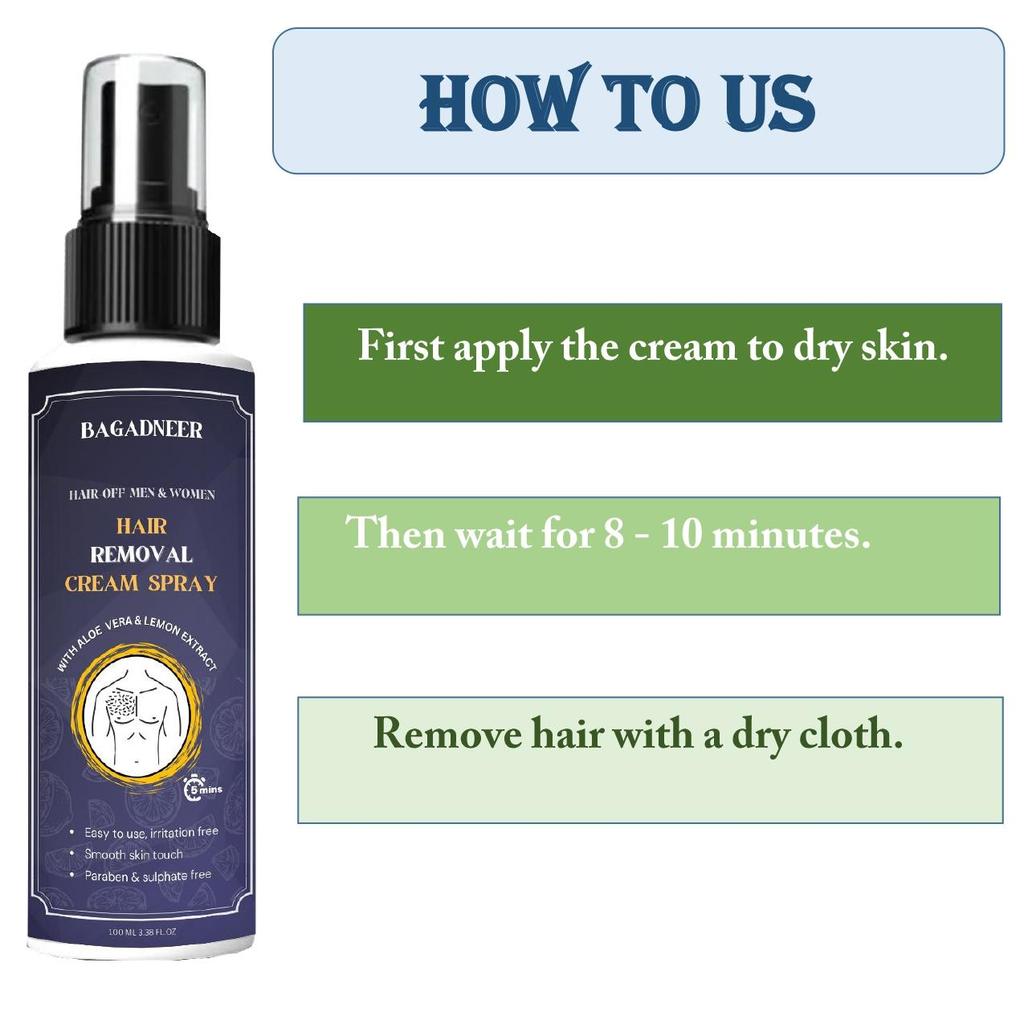 Hair Removal Cream Spray for Women | Painless Body Hair Removal Spray for Legs, Hands, Underarm & Back (100 ML)