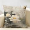 Simpl Pretty Golden Lotus Cushion Cover Durable Hypoallergenic Organic Linen Short Pillow Cover Washable