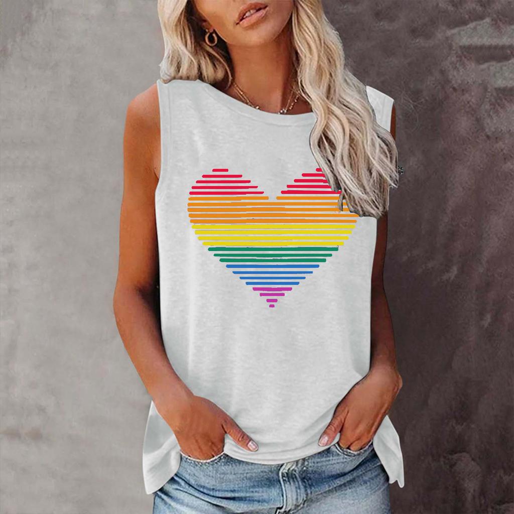Rainbow Heart 3D Print Tank Tops Women Fashion Streetwear Summer Oversized O-Neck Vest Off Shoulder Sleeveless Woman Camisole