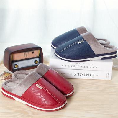 Мужские большие размеры тапочки из искусственной кожи и хлопка зимние хлопковые мопы практичная толстая подошва теплые домашние плюшевые комнатные туфли для женщин