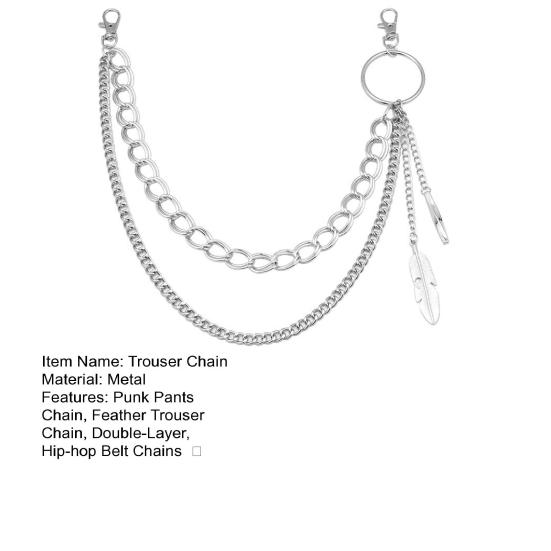 Цепочка для брюк для мужчин, двухслойные женские брюки в стиле панк-рок с металлическими перьями, цепочка на талии, хип-хоп