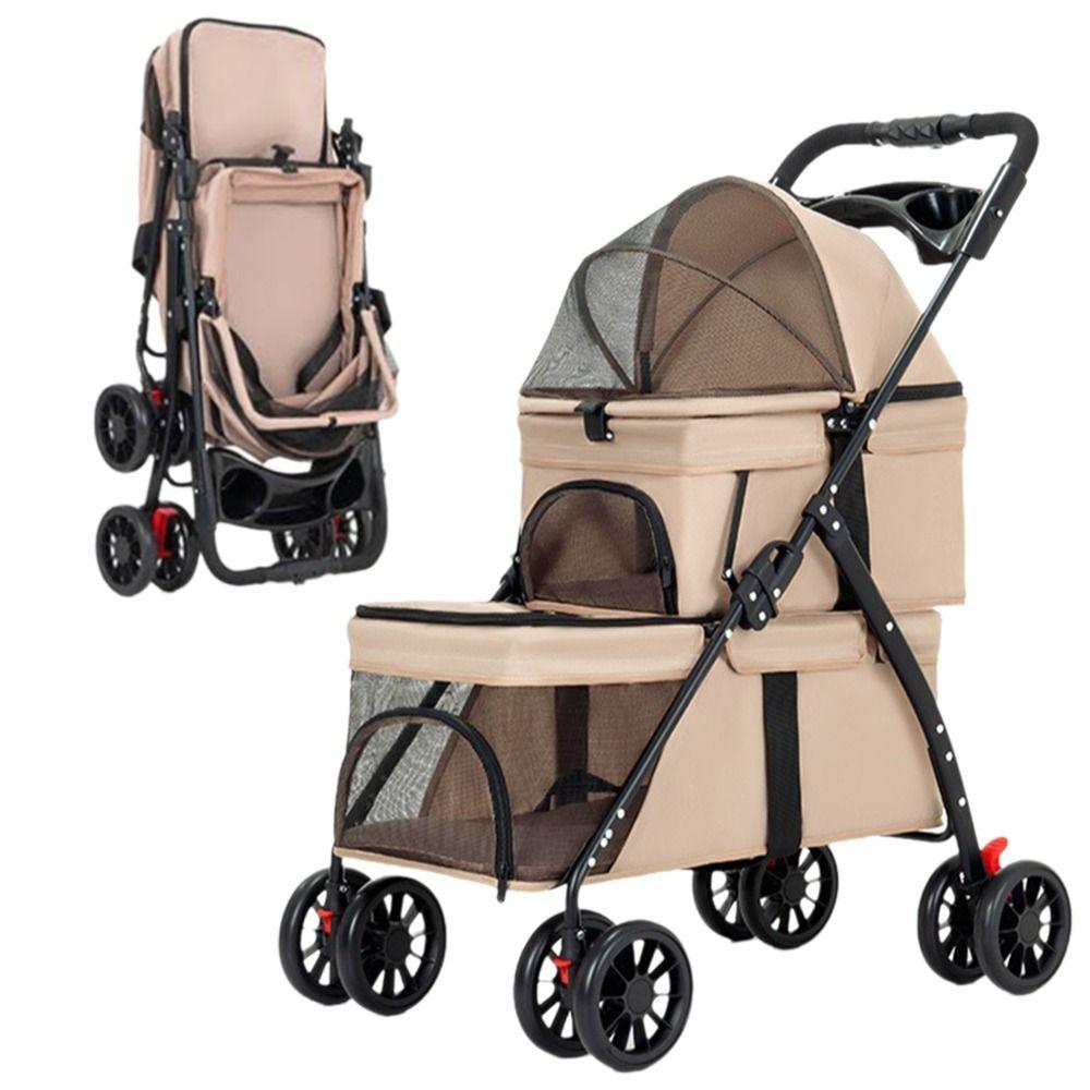 with 2 Carriages Double Pet Stroller Cup Holder Dog Stroller Multi-Pet Families