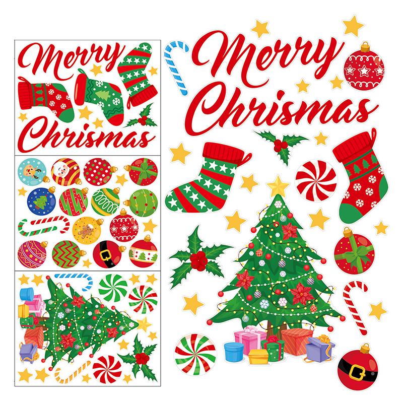 Christmas Wall Decals Christmas Tree Wall Stickers Xmas Ball Fireplace Decals Stickers Removable Merry Christmas Wall Decoration