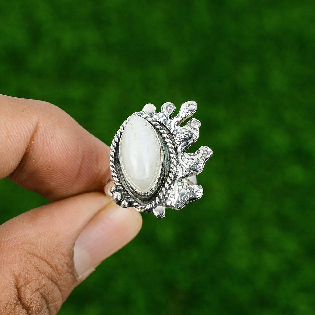 Gift For Her Natural Rainbow Moonstone Stackable Adjustable Ring 925 Silver