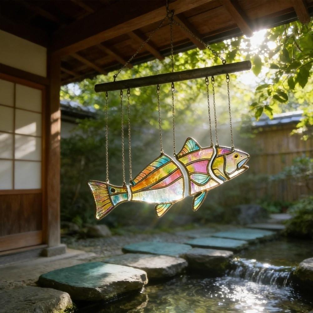 Clear Vivid Acrylic Fish Wind Chime Hand-Painted Fish Hanging Ornament  Car Decorations